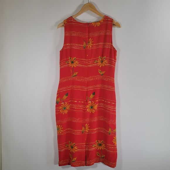 Vintage SPENSER JEREMY Red Silk Floral Midi Shift Dress Sz 10 Sunflower Tank 90s - Picture 10 of 10